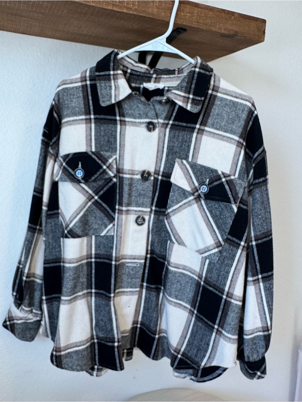 Women’s Plaid Button-Front Shacket - Black & Cream size S/M